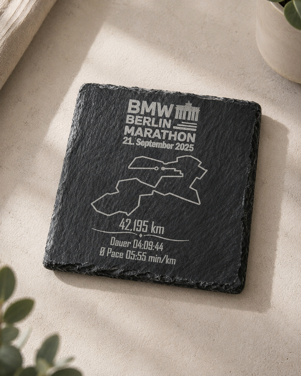 Personalisierte Marathon-Schieferplatte mit Streckenkarte