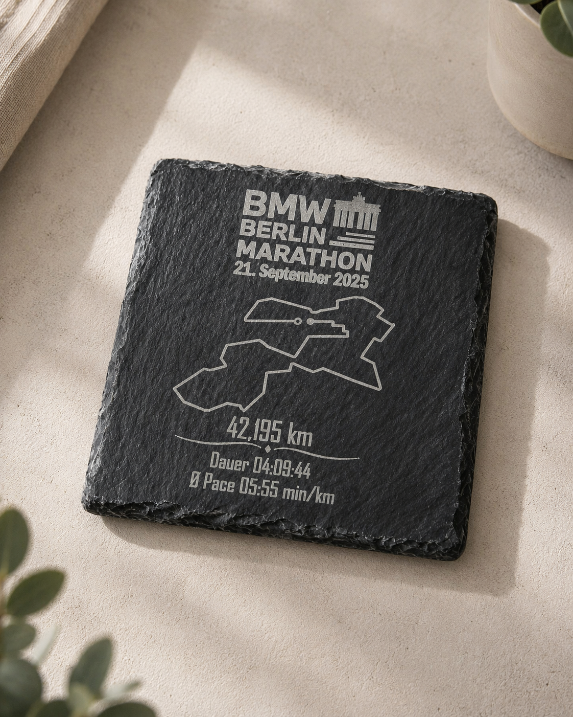 Personalisierte Marathon-Schieferplatte mit Streckenkarte
