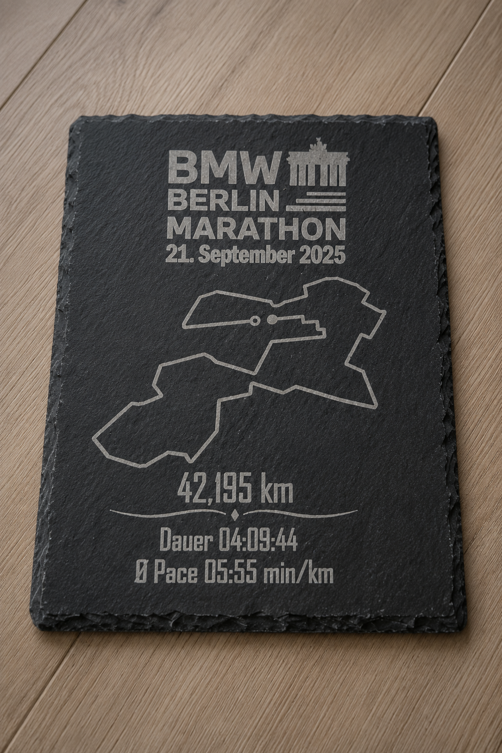 Personalisierte Marathon-Schieferplatte mit Streckenkarte